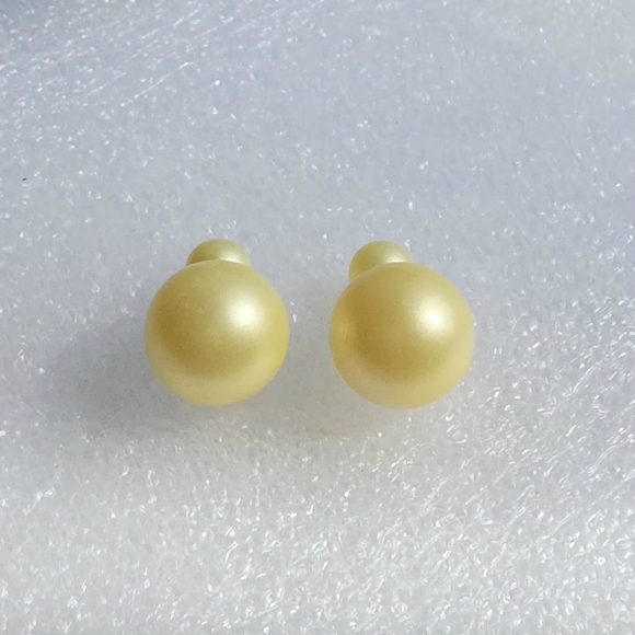 Jewelry - Large Oversized Double Ball Satin Matte Light Yellow Shell Pearl Stud Earrings